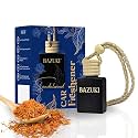 Bazuki Car Perfume Hanging Pod 10 ml | Sandalwood Car Air Freshener with Essential Oils | Black Glass Bottle &amp; Wooden Lid | Long Lasting Fragrance up to 60 Days | Refillable &amp; Leak-Proof Design