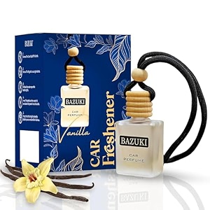 bazuki car perfume hanging pod 10 ml  jasmine car air freshener  white glass bottle with wooden diffuser cap  natural essential oil  long lasting up to 60 days  refillable amp leak-proof design