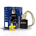 Bazuki Car Perfume Hanging Pod 10 ml| Vanilla Fragrance Car Air Freshener| Natural Essential Fragrance Oils in Black Glass Bottle with Wooden Diffuser Lid| Long Lasting upto 60 days