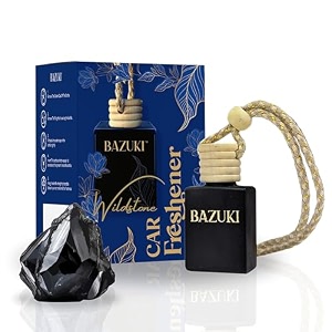 bazuki car perfume hanging pod 10 ml wildstone fragrance car air freshener natural essential fragrance oils in black glass bottle with wooden diffuser lid long lasting upto 60 days