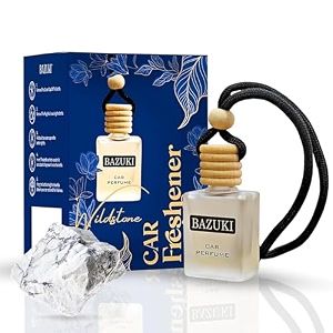 bazuki car perfume hanging pod 10 ml  jasmine car air freshener  white glass bottle with wooden diffuser cap  natural essential oil  long lasting up to 60 days  refillable amp leak-proof design