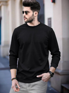 BB GARMENT Solid Men Round Neck Black