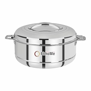 bbhome stainless steel insulated casserole i double walled i easy to carry easy to serve i hot box for kitchen i easy to store i silver 2500 ml