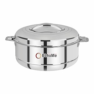 bbhome stainless steel insulated casserole i double walled i easy to carry easy to serve i hot box for kitchen i easy to store i silver 2500 ml