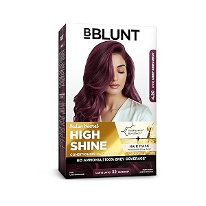 bblunt salon secret high shine conditioning hair colour with malipeptide bondtech to reduce breakage  wine deep burgundy - 420  no ammonia 100 grey coverage  permanent colour  salon at home