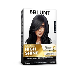 bblunt salon secret high shine conditioning hair colour with malipeptide bondtech to reduce breakage  natural black-1  no ammonia 100 grey coverage  long lasting permanent colour  salon at home
