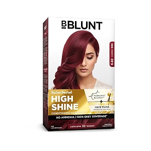 bblunt salon secret high shine conditioning hair colour with malipeptide bondtech to reduce breakage  cherry red-662  no ammonia 100 grey coverage  long lasting permanent colour  salon at home