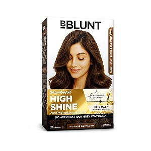 bblunt salon secret high shine conditioning hair colour with malipeptide bondtech to reduce breakage honey light golden brown 532  no ammonia 100 grey coverage  long lasting colour salon at home