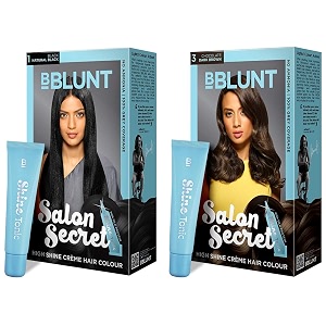 bblunt salon secret high shine creme hair colour chocolate dark brown 3 100g with shine tonic 8ml and high shine creme hair colour black natural black 1 100g with shine tonic 8ml