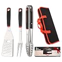 BBQ Tools Set, 4 PCS Heavy Duty Stainless Steel Spatula, Fork, Tongs with Portable Bag, Essential Accessories for Barbecue Outdoor Grill, Grilling Gifts for Men Dad Camp Chef