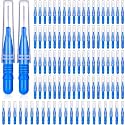 BBTO 100 Pcs Braces Dental Brush Flosser for Cleaner Interdental Brush Toothpick Tooth Flossing Head Oral Dental Toothpick Cleaners Cleaning Tool(Blue)