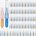 BBTO 100 Pcs Braces Dental Brush Flosser for Cleaner Interdental Brush Toothpick Tooth Flossing Head Oral Dental Toothpick Cleaners Cleaning Tool(Orange and Blue)