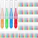BBTO 100 Pcs Braces Dental Brush Flosser for Cleaner Interdental Brush Toothpick Tooth Flossing Head Oral Dental Toothpick Cleaners Cleaning Tool(Red, Blue, Light Green and Orange)