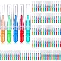 BBTO 100 Pcs Braces Dental Brush Flosser for Cleaner Interdental Brush Toothpick Tooth Flossing Head Oral Dental Toothpick Cleaners Cleaning Tool(Red, Blue, Green, Light Green, Orange)