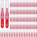 BBTO 100 Pcs Braces Dental Brush Flosser for Cleaner Interdental Brush Toothpick Tooth Flossing Head Oral Dental Toothpick Cleaners Cleaning Tool(Red)