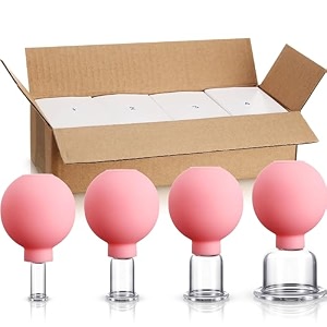 bbto 4 pieces glass silicone cupping cups professional massager vacuum suction cups for body face leg arm back shoulder muscle and joint pain pink
