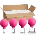 BBTO 4 Pieces Glass Silicone Cupping Set Massage Vacuum Suction Cups for Body Face Leg Arm Back Shoulder Muscle and Joint Pain (Rose)