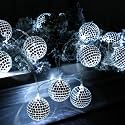 BBTO 10/20 LED Disco Ball String Lights, 9.84 ft Long, Silver White