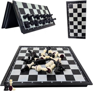 bcbestchess magnetic foldable chess board set travel portable 10x10 inches black strategy  war board game