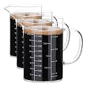BCnmviku 500ML 2 CUP Glass Measuring Cup With Handle, High Borosilicate Glass Three Scales (OZ, Cup, ML/CC for Kitchen or Restaurant Easy To Read (Pack of 3)