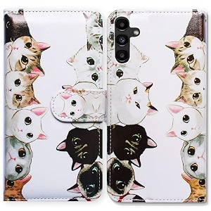 bcov galaxy a13 5g case white black cute cats leather flip phone case wallet cover with card slot holder kickstand for samsung galaxy a13 5g 2021