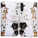 Bcov Galaxy A13 5G Case, White Black Cute Cats Leather Flip Phone Case Wallet Cover with Card Slot Holder Kickstand for Samsung Galaxy A13 5G 2021