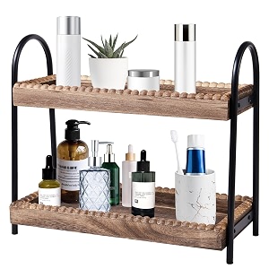 bdbdyeay bathroom countertop organizer 2 tier vanity organizer and storage for cosmetic skincare perfume wood bead storage shelf for bathroom kitchen coffee station