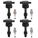 BDFHYK 4 Ignition Coil Pack UF365 and 4 Iridium Spark Plug 7092 Compatible with Volvo 2000-2004 S40 1.9L l4, 2000-2004 V40 1.9L l4 Coil for 5C1317 C724 CUF365 5076 GN10422