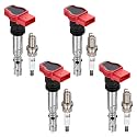 BDFHYK 4 Ignition Coil Pack UF483 and 4 Iridium Spark Plug 7092 Compatible with Audi 2002-2005 A4, 2002-2006 A4 Quattro, 2002-2004 A6, 2002 2004 A6 Quattro 3.0L L6 Coil for GN10444 6739301 1788338