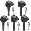 BDFHYK 5 Ignition Coil Pack UF341 and 5 Iridium Spark Plug 7092 Compatible with Volvo 99-04 C70, 01-05 S60, 99-00 S70, 04-06 S80, 99-07 V70, 03-06 XC70, 03-06 XC90 Coil for 30713416 GN10334