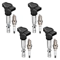 BDFHYK Ignition Coil Pack UF411 and Iridium Spark Plug 6458 Compatible with Audi A4 A6 TT Allroad Quattro Volkswagen Beetle Golf Jetta Passat 1.8L 2.7L L4 Audi Oem Coil Pack Coil for C1394 Set of 4