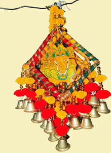 bdrmkh handmade decorative ganesha toran hanging with bells  pom-poms pack of 1 toran fabric pom-poms woodenganesha idol beads golden plastic bells