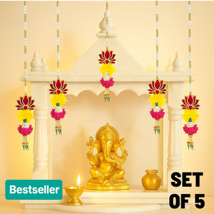 bdrmkh lotus wall hanging decoration toran mdf velvet pom-pom pearls golden bell