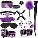 BDSM Bondage Restraint Kits 12PCS Sets Sex Toys Handcuffs Ankle Collar Cuffs Blindfold Feather Tickler Ball Gag Anal Plug SM Games Adjustable for Women Men