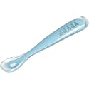 Beaba 1st Stage Silicone Spoon - Baby Led Weaning Self Feeding Training Spoon with Ultra Soft Tip, Gum Friendly, Ergonomic Handles, BPA Free, Pebble, 4 Months+