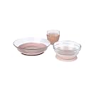 BEABA 3-Piece Glass Meal Set with Silicone Suction, Toddler Plate and Baby Bowls with Suction, Non Slip Kids Dinnerware Set, 2.5x Stronger than Regular Glass, Cotton Candy