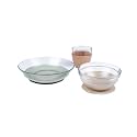 BEABA 3-Piece Glass Meal Set with Suction Pads, Toddler Plate and Baby Bowls with Suction, Non Slip Kids Dinnerware Set, 2.5x Stronger than Regular Glass, Natural