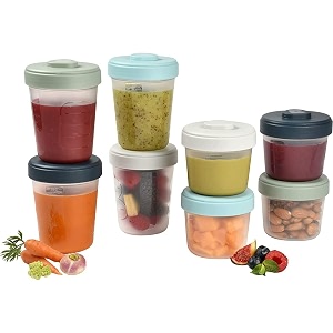 beaba set of 8 storage pots interlocking stackable pots baby food storage container 100 percent airtight freezable breast milk 4 x 150 ml  4 x 250 ml