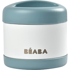 beaba isothermal baby food container 100 airtight stainless steel kids hot thermos keeps food hot or cold for more than 5 hours insulated double layered wall wide opening 500ml white amp blue