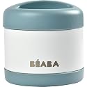 Beaba Isothermal Baby Food Container, 100% Airtight, Stainless Steel, Kids Hot Thermos Keeps Food Hot or Cold For More Than 5 hours, Insulated Double layered Wall, Wide Opening, 500ml, White &amp; Blue