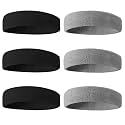 BEACE Sweatbands Sports Headband for Men &amp; Women - 6PCS Moisture Wicking Athletic Cotton Terry Cloth Sweatband for Tennis, Basketball, Running, Gym, Working Out