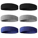 BEACE Sweatbands Sports Headband for Men &amp; Women - 6PCS Moisture Wicking Athletic Cotton Terry Cloth Sweatband for Tennis, Basketball, Running, Gym, Working Out