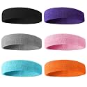 BEACE Sweatbands Sports Headband for Men &amp; Women - 6PCS Moisture Wicking Athletic Cotton Terry Cloth Sweatband for Tennis, Basketball, Running, Gym, Working Out