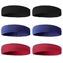 BEACE Sweatbands Sports Headband for Men &amp; Women - 6PCS Moisture Wicking Athletic Cotton Terry Cloth Sweatband for Tennis, Basketball, Running, Gym, Working Out