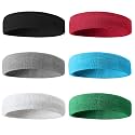 BEACE Sweatbands Sports Headband for Men &amp; Women - 6PCS Moisture Wicking Athletic Cotton Terry Cloth Sweatband for Tennis, Basketball, Running, Gym, Working Out