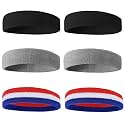 BEACE Sweatbands Sports Headband for Men &amp; Women - 6PCS Moisture Wicking Athletic Cotton Terry Cloth Sweatband for Tennis, Basketball, Running, Gym, Working Out