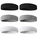 BEACE Sweatbands Sports Headband for Men &amp; Women - 6PCS Moisture Wicking Athletic Cotton Terry Cloth Sweatband for Tennis, Basketball, Running, Gym, Working Out