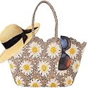 TOFUNTOY Beach Bags for Women Straw Tote Bag Floral Straw Bag Beach Straw Bag Large Tote Handbag Summer Beach Bag (Beige)