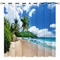 Beach Curtains W29.5 x L65 Inch Grommet Tropical Coastal Island Palm Trees Summer Ocean Waves Pattern Waterproof Fabric Window Drapes for Bedroom Living Room Bathroom Laundry Room 2 Panels