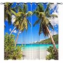 Beach Scene Curtains W42 x L63 Inch Grommet Tropical Coastal Hawaiian Palm Trees Summer Ocean Pattern Waterproof Fabric Window Drapes for Bedroom Living Room Bathroom Laundry Room 2 Panels